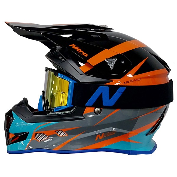 Nitro Nitro MX700 Recoil Off Road Helmet Blk/Ora/Teal *Goggles not included*